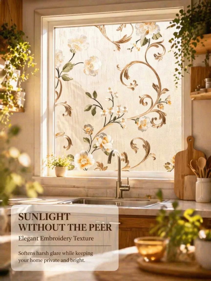 Embroidery Pattern Frosted Pri - Window Insulation Film review and price